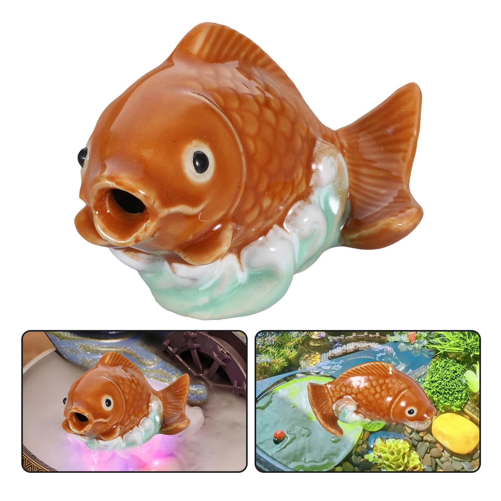 Ceramic Carp Fish Fountain Nozzle Garden Water Spray Statue Pond Decor Outdoor Fountain Accessory Koi Fish Sculpture Home Decor