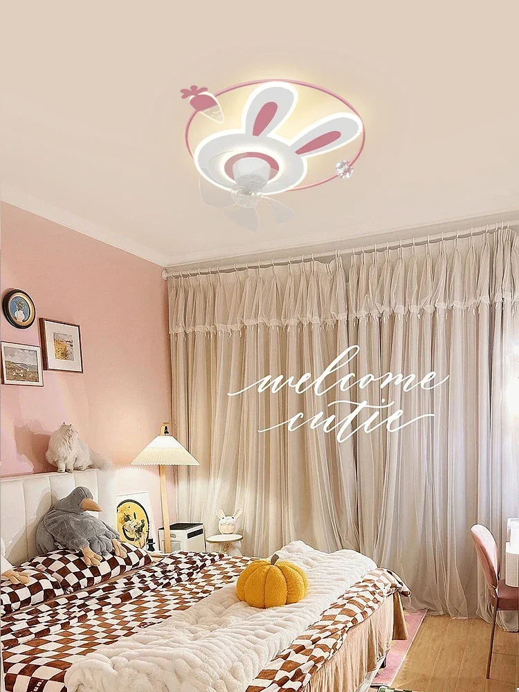 Simple and Modern Children's Room Fan Ceiling Light Warm and Romantic Rabbit Silent Shake Head Girl Room Fan Light Fixture 220V