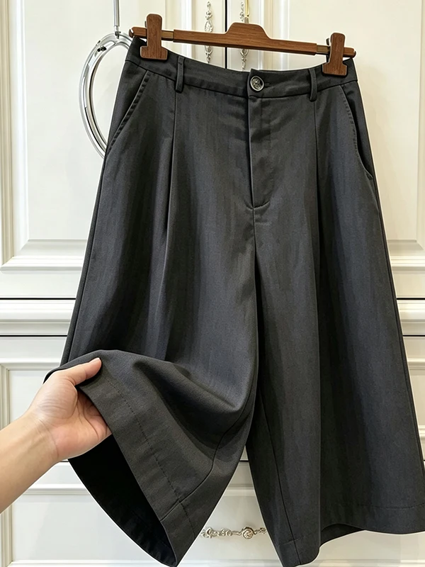 

High Waist Wide Leg Pants Korean Style Loose Fit Grey Seven-Foot Casual Trousers for Women Summer Fashion plus Size