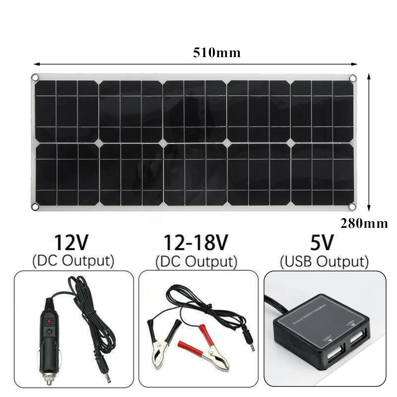 Imagem -04 - Kit de Painel Solar 100w 12 24v Usb Duplo Carregador de Bateria Portátil ao ar Livre Monocristalino para Celular Almofada de Mp3 Carregamento Solar