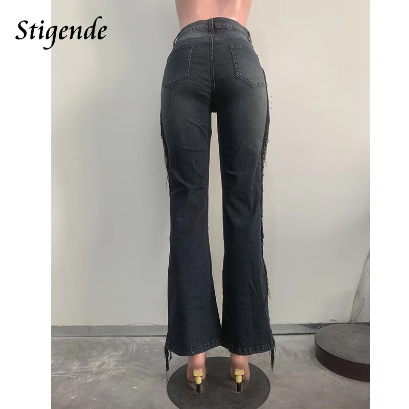 Stigende المرأة كاوبوي الجينز المرقعة شرابة الدنيم السراويل الشارع الشهير