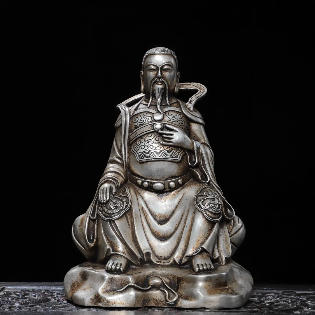 Old Bronze Gilded Silver Zhenwu Emperor Northern Emperor Ancestral Master Immortal Sitting Buddha Worship Hall