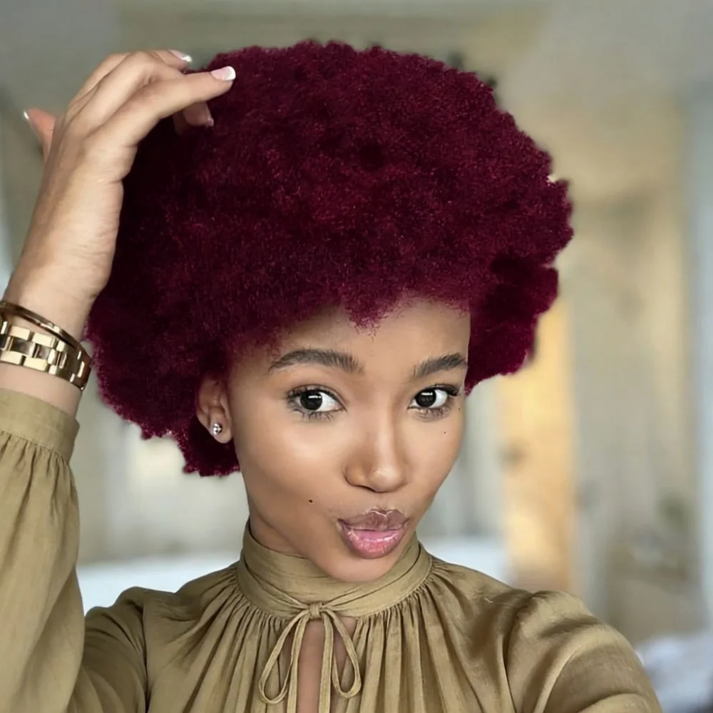 

Парик из человеческих волос Remy - полный машинный парик, короткий афро-боб с челкой и объемными афро-кудрявыми вьющимися волосами, подходящий для повседневного ношения