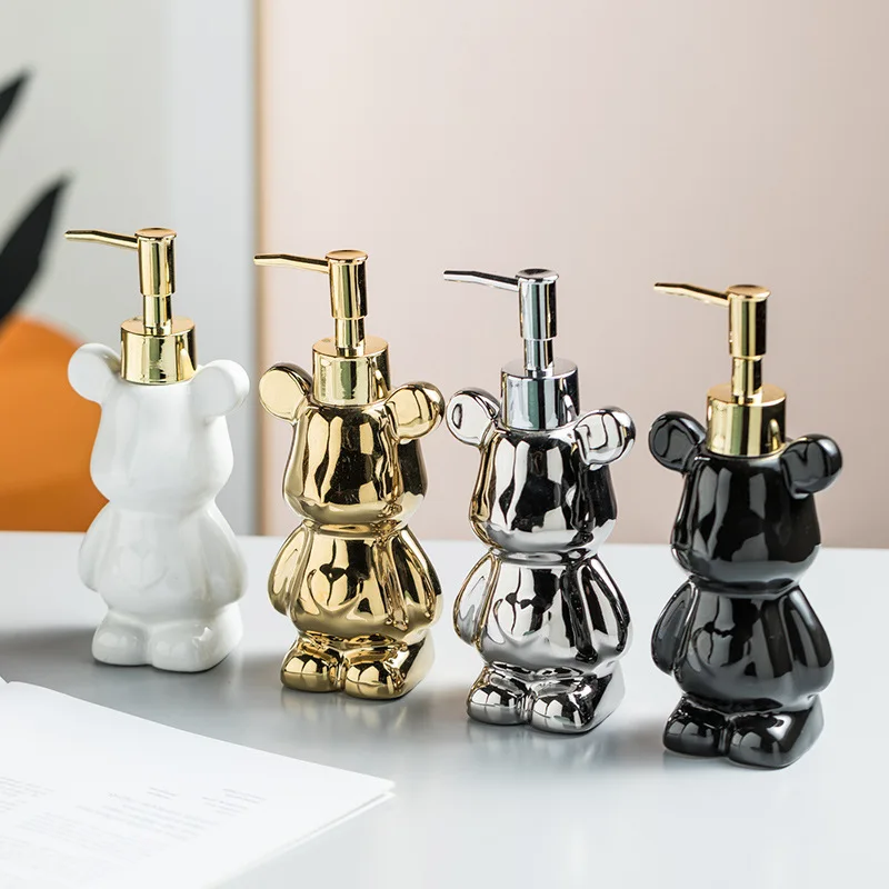 Luxury Bear Shape Ceramics Soap and Gel Dispenser Creative Gold Silver 200Ml Empty Shampoo Bottle Bathroom Storage Accessories