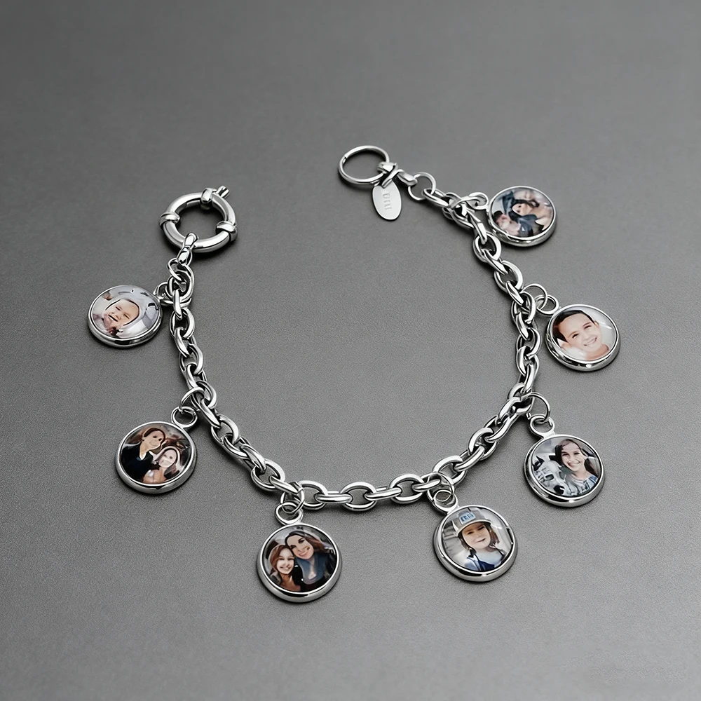 Персонализированный фотобраслет из нержавеющей стали, подвеска с семейным портретом, идеальный подарок матери, рождественские украшения, подарок