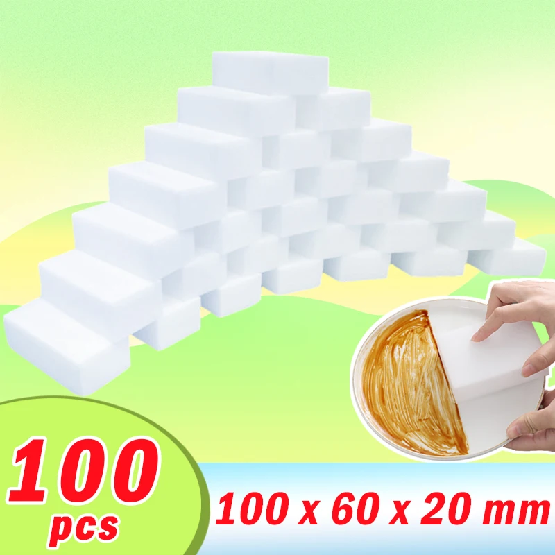 100pcs/Lot Magic Sponge Eraser White Melamine Sponge for Dishwashing Kitchen Bathroom Office Cleaner Cleaning Tools 100*60*20mm