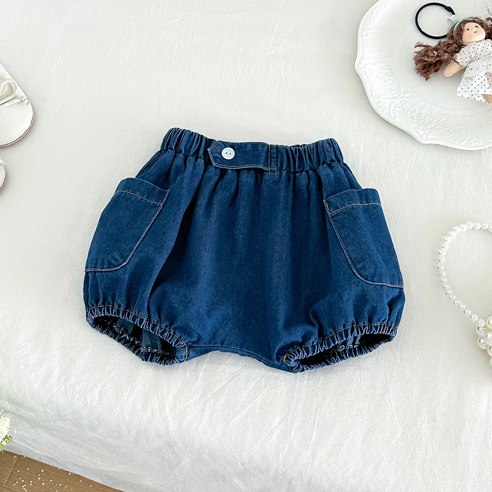Baby Denim Bloomers Shorts Newborn Soft Cozy Cotton Toddler Boys Girls Summer Shorts Jean Pants Pocket Kids Clothing 0-3T - view 5