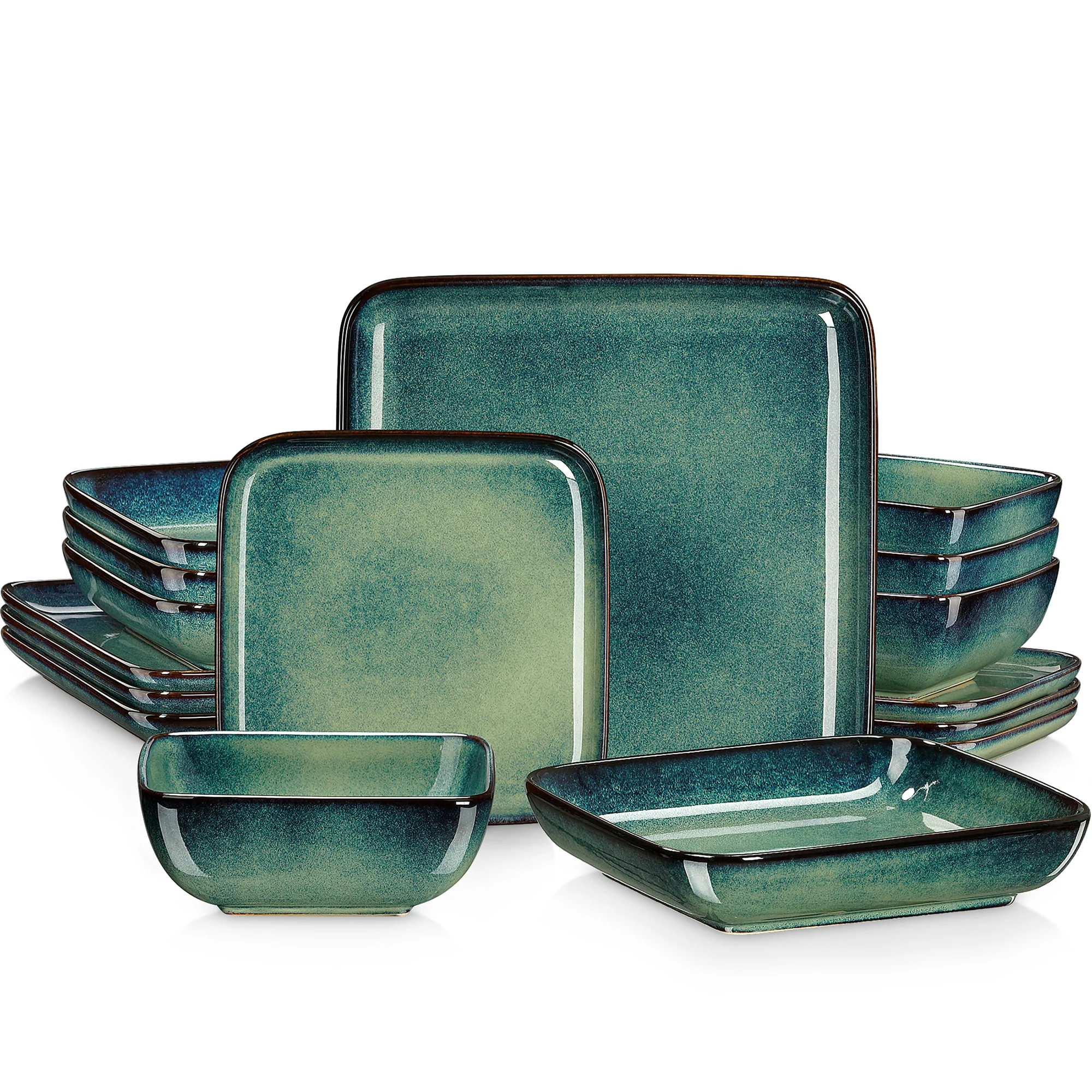 Vancasso Stern 16 Stuks servies set compleet Groene Vierkante Oven Change Glazuur Servies Keuken Diner Sets Keramische Plaat Voor 4 Persoon melamine servies