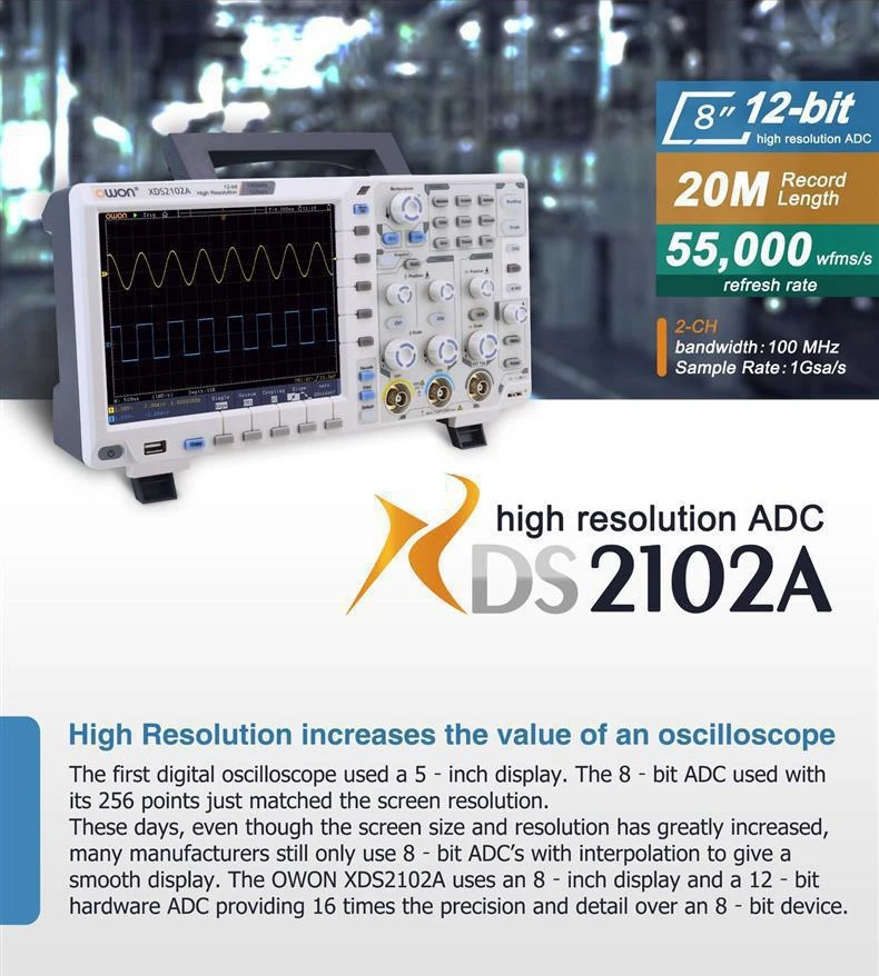 XDS2102A 100 ميجا هرتز 12 بت عالية الدقة ADC 2-قناة ملتقط الذبذبات الرقمي دعم لSCPI و Labview #4