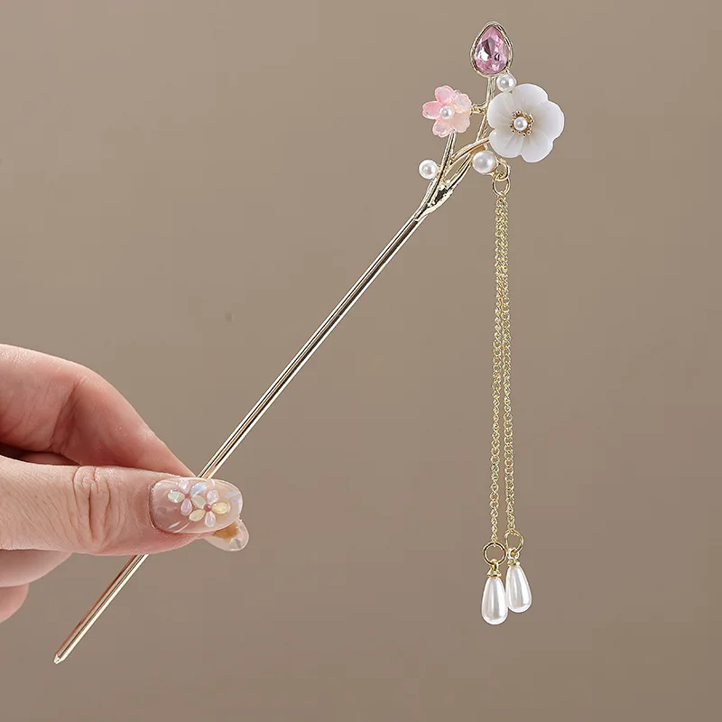 Women's Elegant Flower Hairpin with Blue Flower Tassel