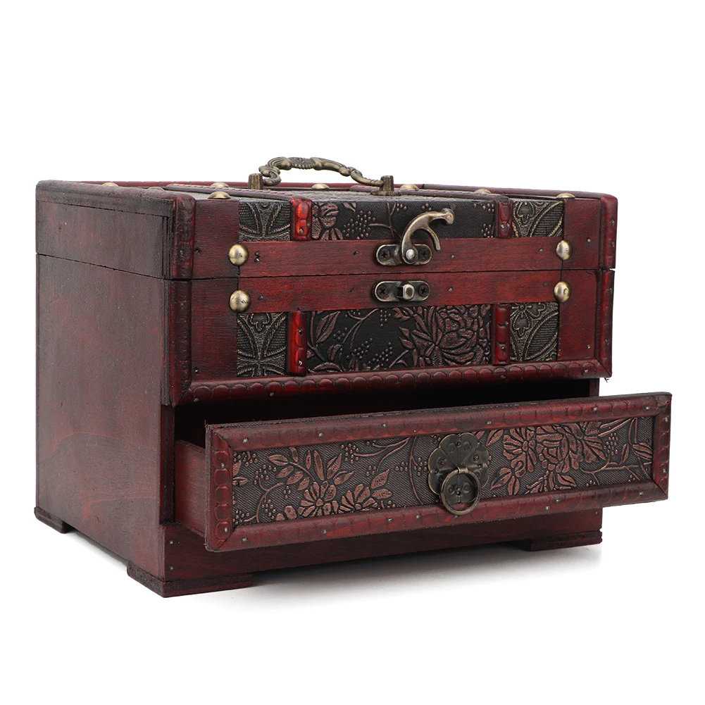 

Jewelry Storage Box Vintage Wooden Jewelry Box Case Holder Necklace Earrings Storage Box Organizer with Mirror