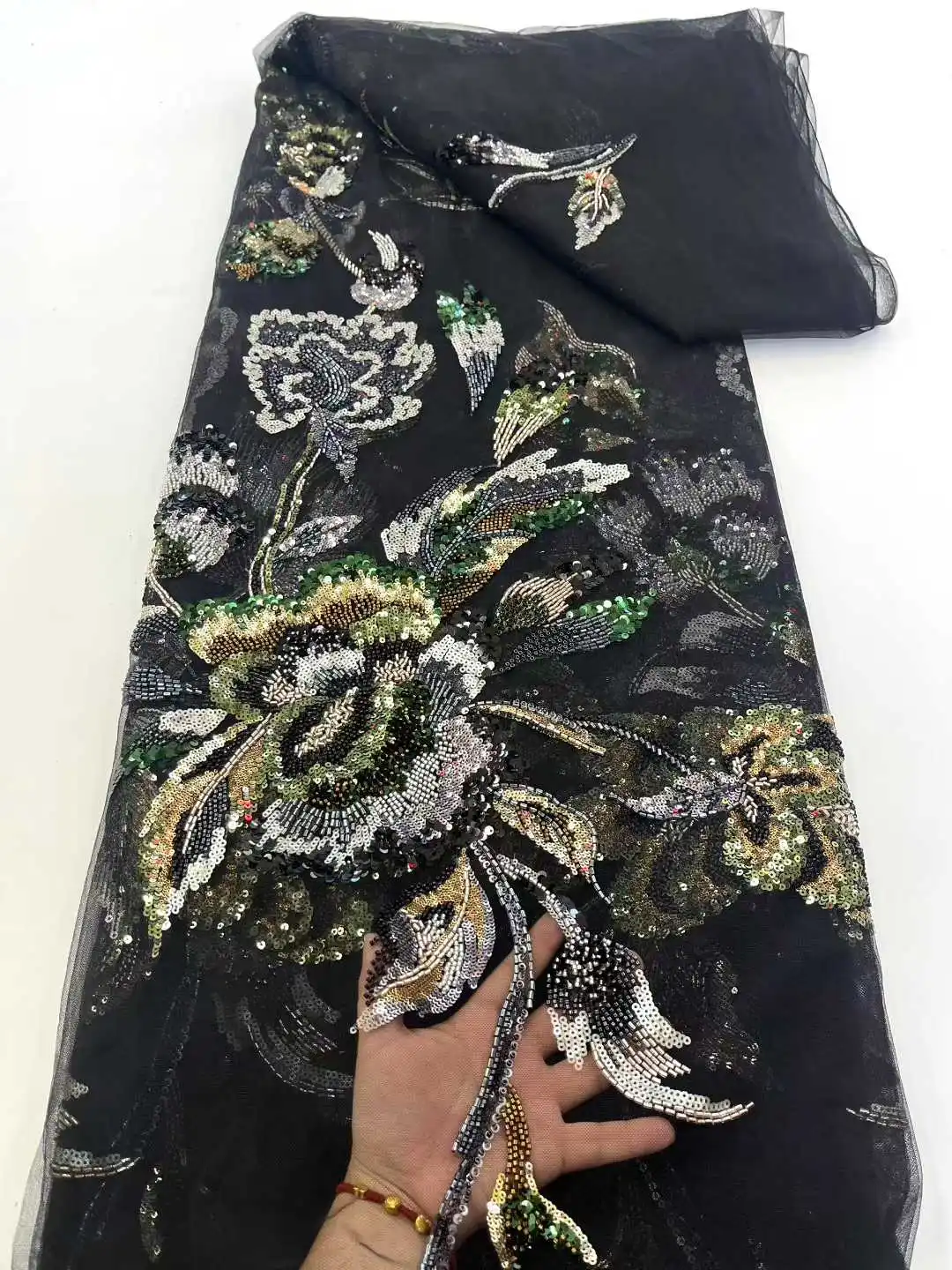 Nigerian Luxurious  African Beaded Lace Fabric High Quality Sequins Embroidery African French Lace Fabric For Sewing Dress