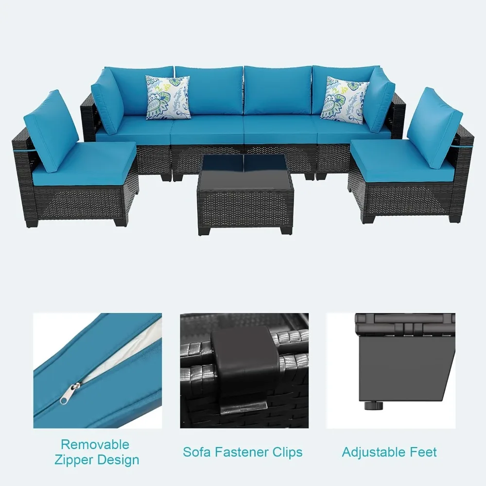 Divano componibile in rattan per conversazioni all'aperto, set di mobili da giardino, con vimini e cuscini per giardino e cortile,