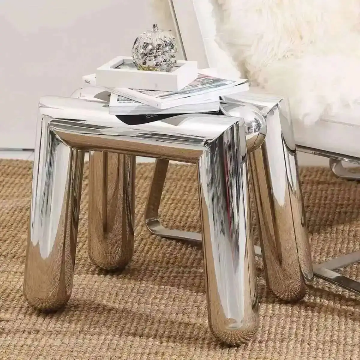 Home Metal Steel Craft Porch Stainless Shoe Bench Living Room Sofa Footstool Children's Low Stool Coffee Decorative Chairs