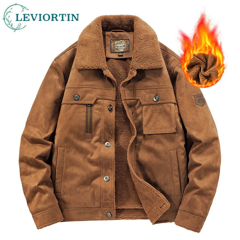 

2025 New Winter Men's Plush Thickened workwear Jacket with Collar, Lamb Fleece Loose Solid Color Casual Warm Cotton Jacket