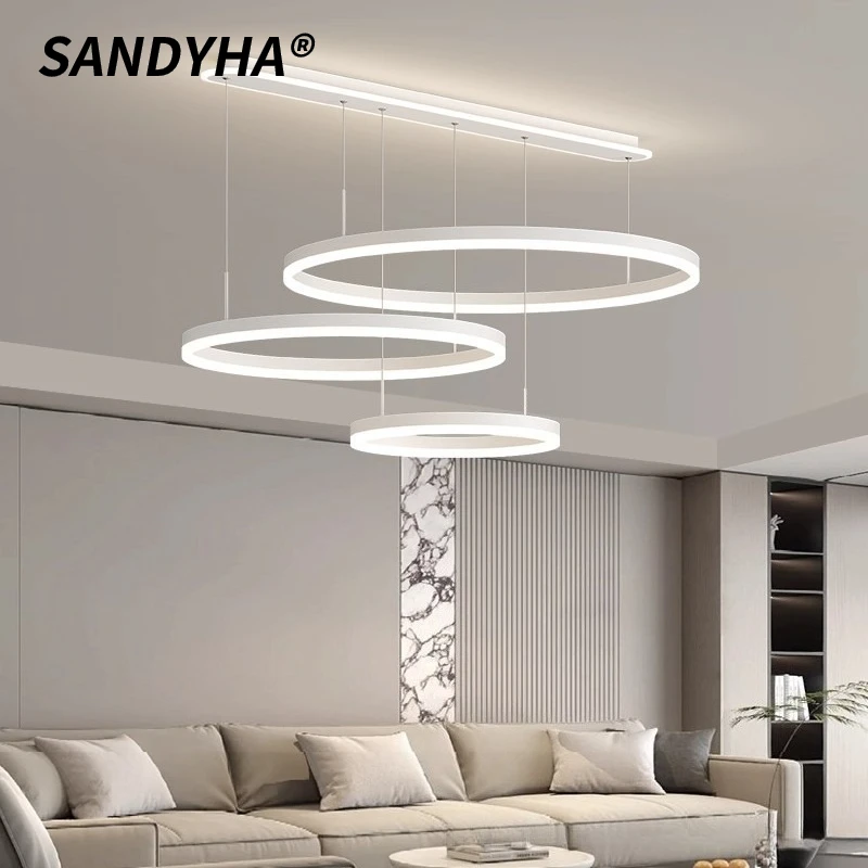 SANDYHA Modern Minimalist Pendant Light Creative Circular Chandelier LED Lighting Bedroom Living Room Hotel Lobby Home Decor