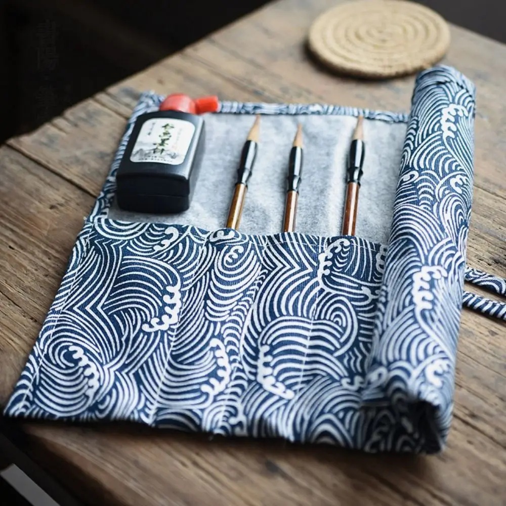 

Chinese Style Roll Pen Curtain Roll Up Paint Brush Pen Holder Storage Pouch Stationery Vintage Makeup Brush Wrap School Supplies