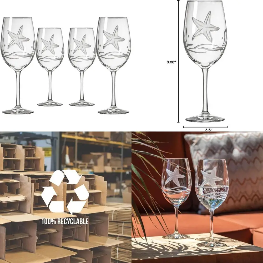 

Set of 4 - 18 Oz Engraved Lead-Free Large Wine Glasses | Made in USA