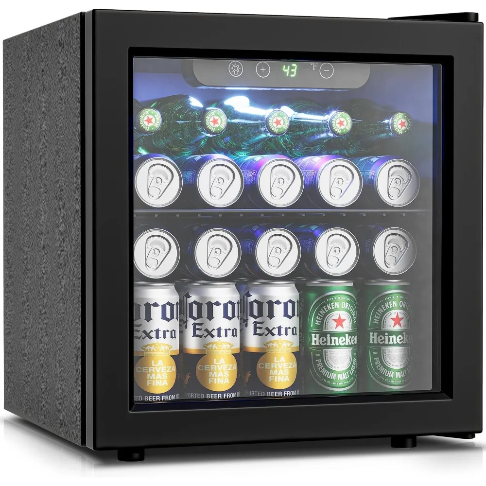 

Beverage Refrigerator, 12 Bottle 55 Can Mini Fridge Glass Door, 1.3 Cu.Ft, BlackRefrigerator Display Case