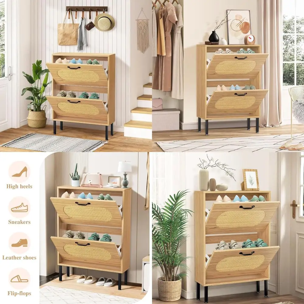 

Современный двухъярусный деревянный шкаф для обуви с откидными ящиками для хранения в прихожей и гостиной