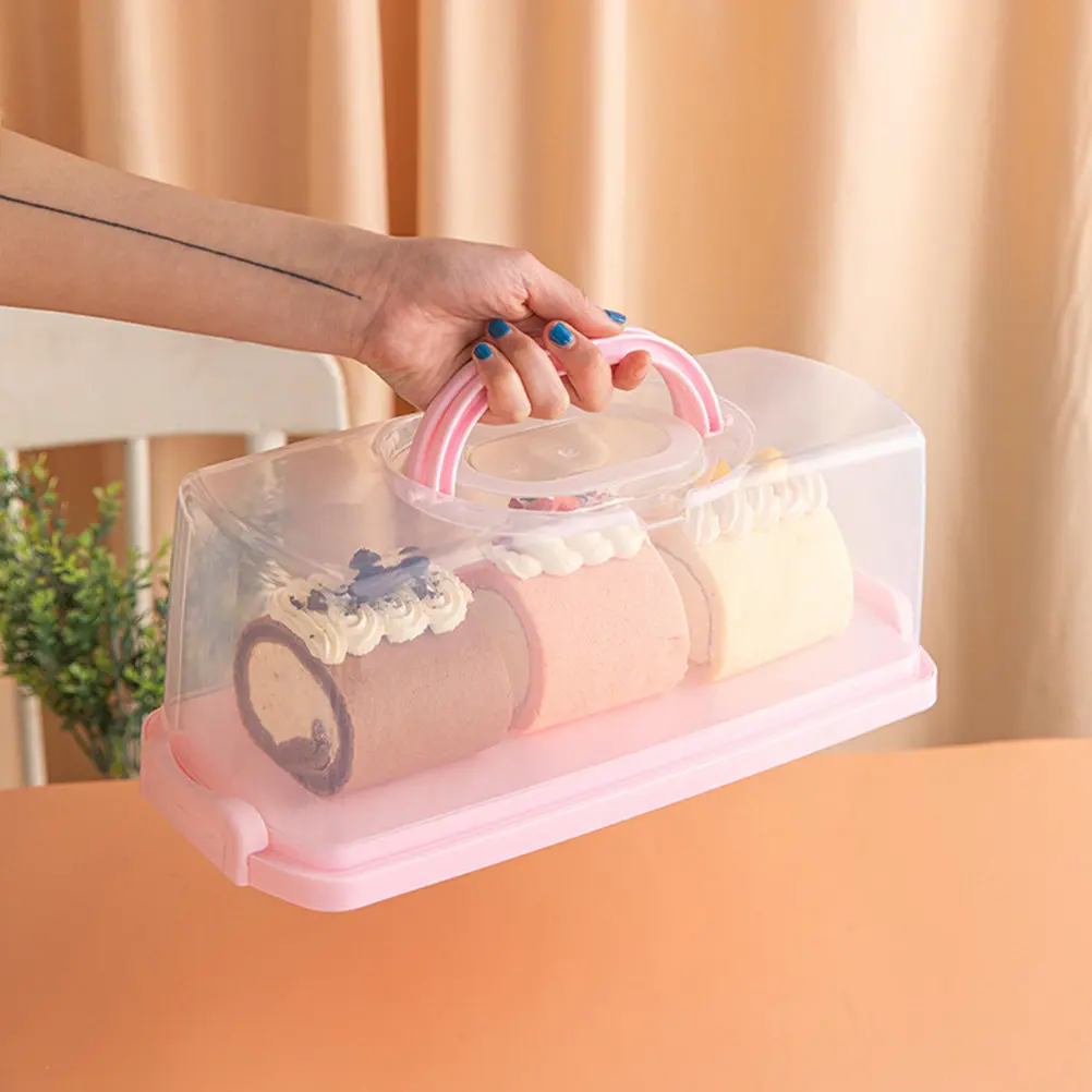 Food Safe Reusable Rectangular Cake Storage Container Transparent Airtight Seal Easy Clean Leak Proof for Dessert Bread Roll