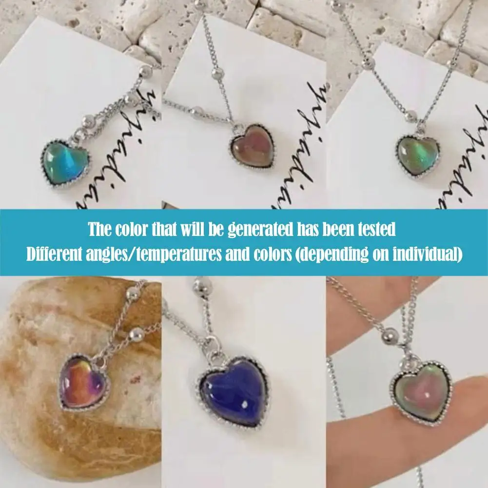 Color Changing Heart Pendant Necklace For Women Simple Design Temperature Sensitive Stone Peach Choker Party Jewelry