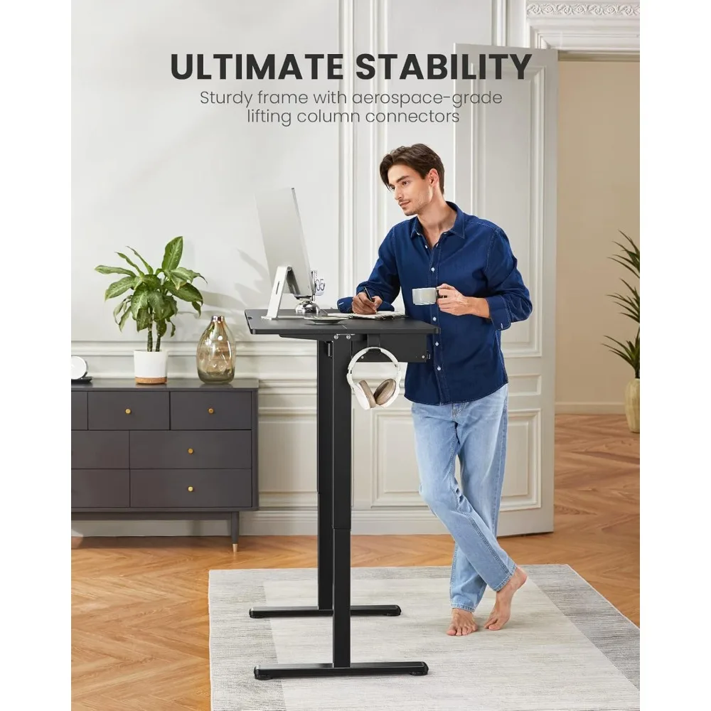 Elektryczny biurko z regulacją wysokości i pełnowymiarową półką na klawiaturę dla domowego biura i komfortu ergonomicznego