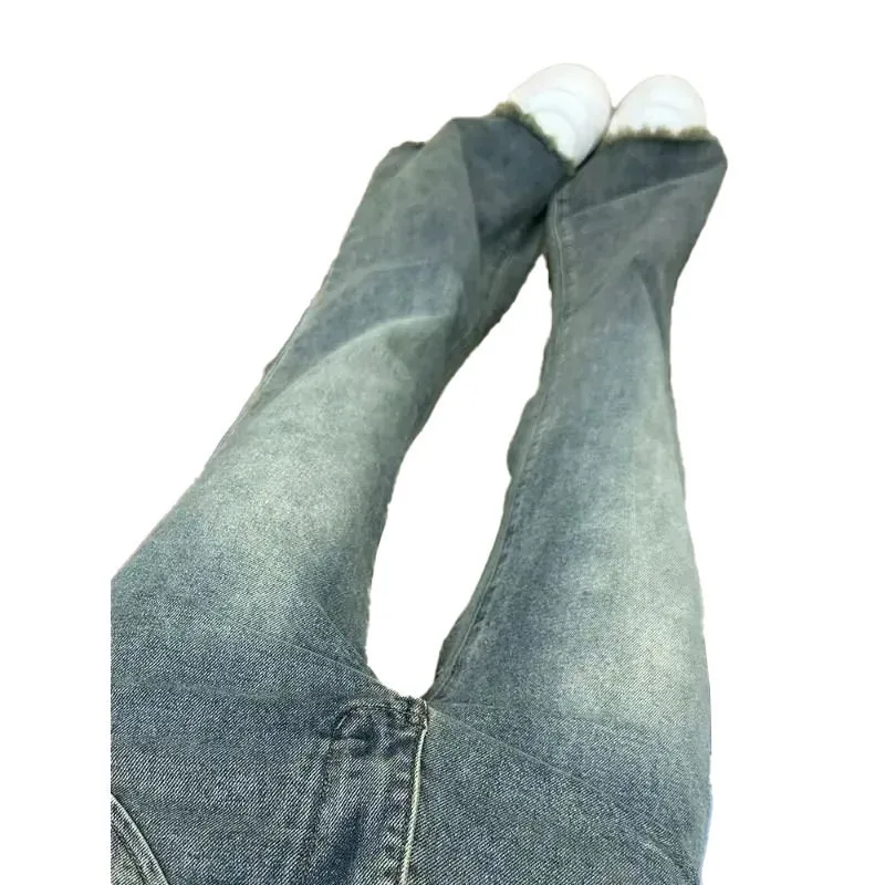 High Waist Bell Bot Jeans Women's Elastic Micro Flared Denim Pants Summer New plus Size Big MM Design Sense Frayed Hem