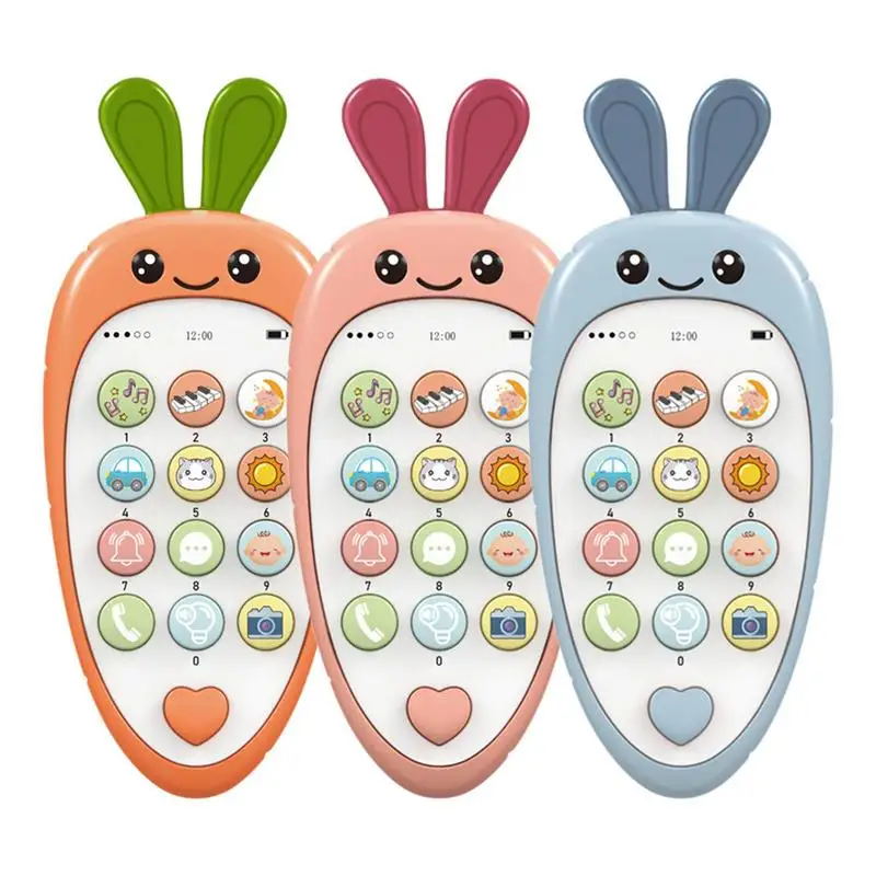 

Carrot Shaped Baby Phone Toy Music Sound Telephone Sleeping Toys With Teether Simulation Phone Infant Early Educational Toy Gift