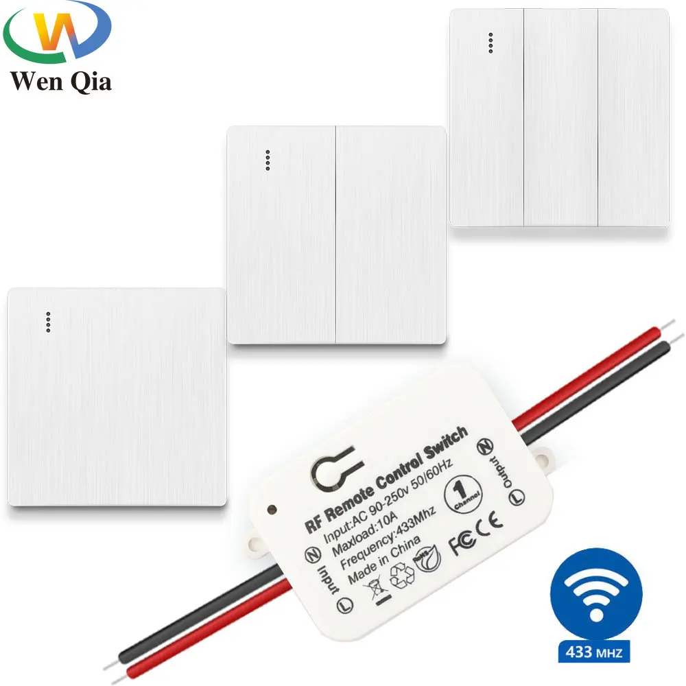 WenQia 433MHz Wireless Light Switch and Rf 1/2/3 Gang Wall Switch 110V 220V 10A Relay Remote Controller for Home Lamp/Fan/DIY