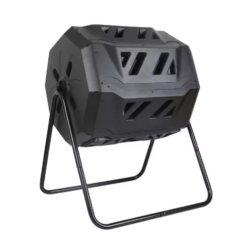 43-Gallon/160-Liter Outdoor Dual Rotating Composter Metal Stand Farm Garden Tumbling Batch Bin Black Door