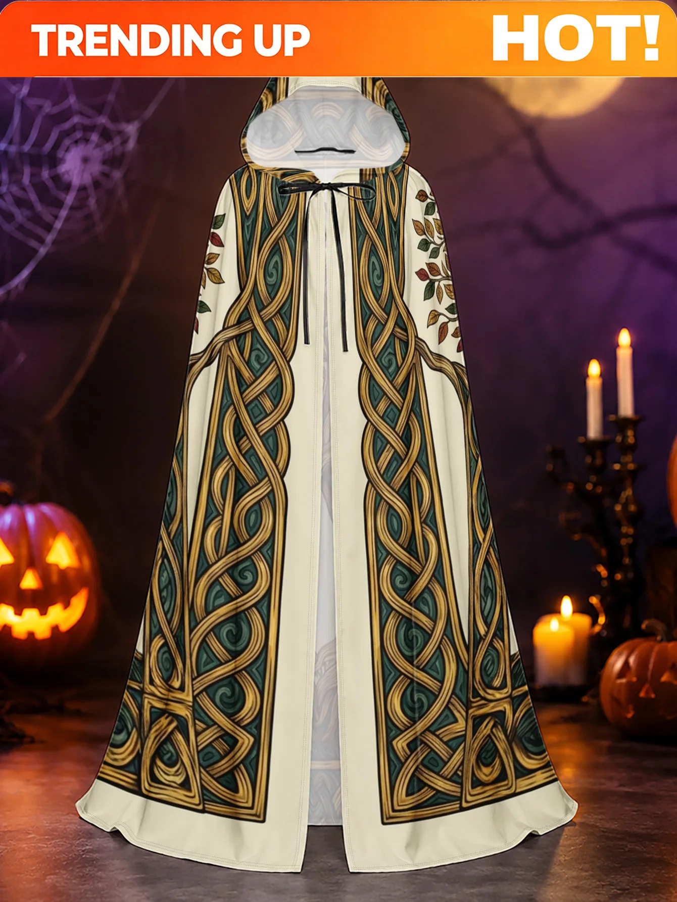 Customization 1pc, Unisex Costume Robe With Celtic Knot Art Design, Great For Halloween Night Outfits And Christmas Dress-Up