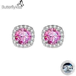 Butterflykiss Champagne Pink Black Moissanite Stud Earrings For Women 100%925 Sterling Silver Sparkling Wedding Jewelry With GRA