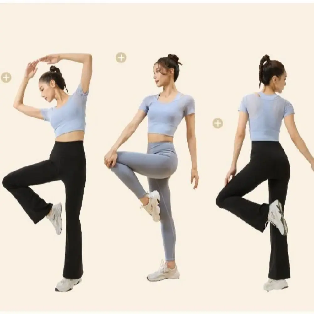 

Fake Two Pieces Short Sleeve Women Yoga Shirts Padded Mesh Fitness Sportswear Crop Top Breathable Gym Tops Running Undershirt