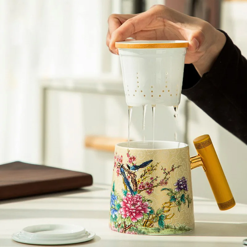 

Chengyi Ceramic Tea Set Suit Sets Cup Gaiwan Wooden Handle Mug Large Capacity with Lid Liner Water
