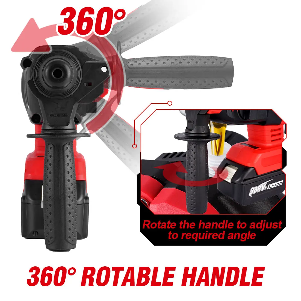 ONEVAN 2000W 10600BPM Brushless Cordless Rotary Hammer Drill Rechargeable Electric Hammer Impact Drill For Makita Battery