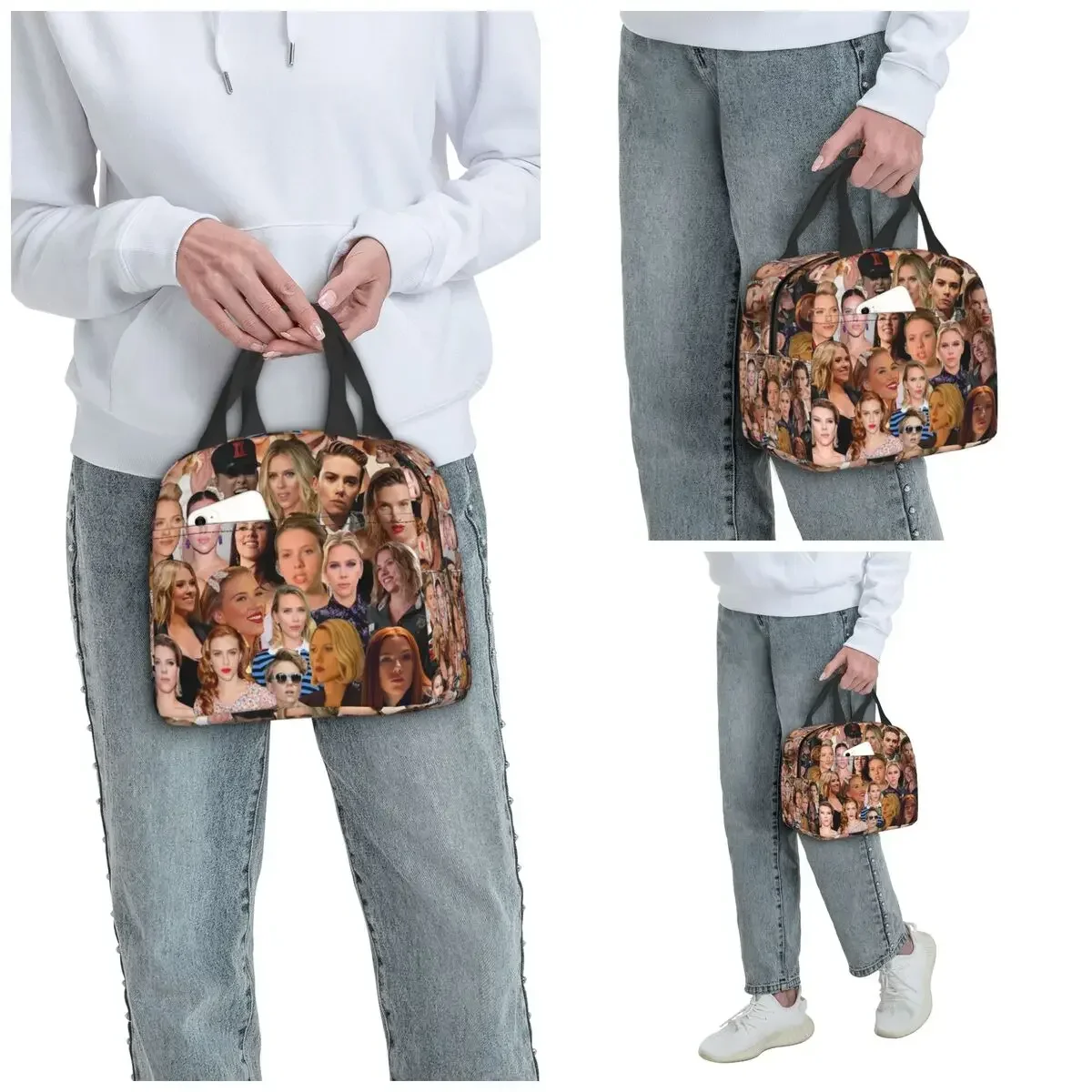 Scarlett Johansson Photo Collage Insulated Lunch Bag for Women Office Cooler Thermal Food Box Tote Lunch Boxes Container