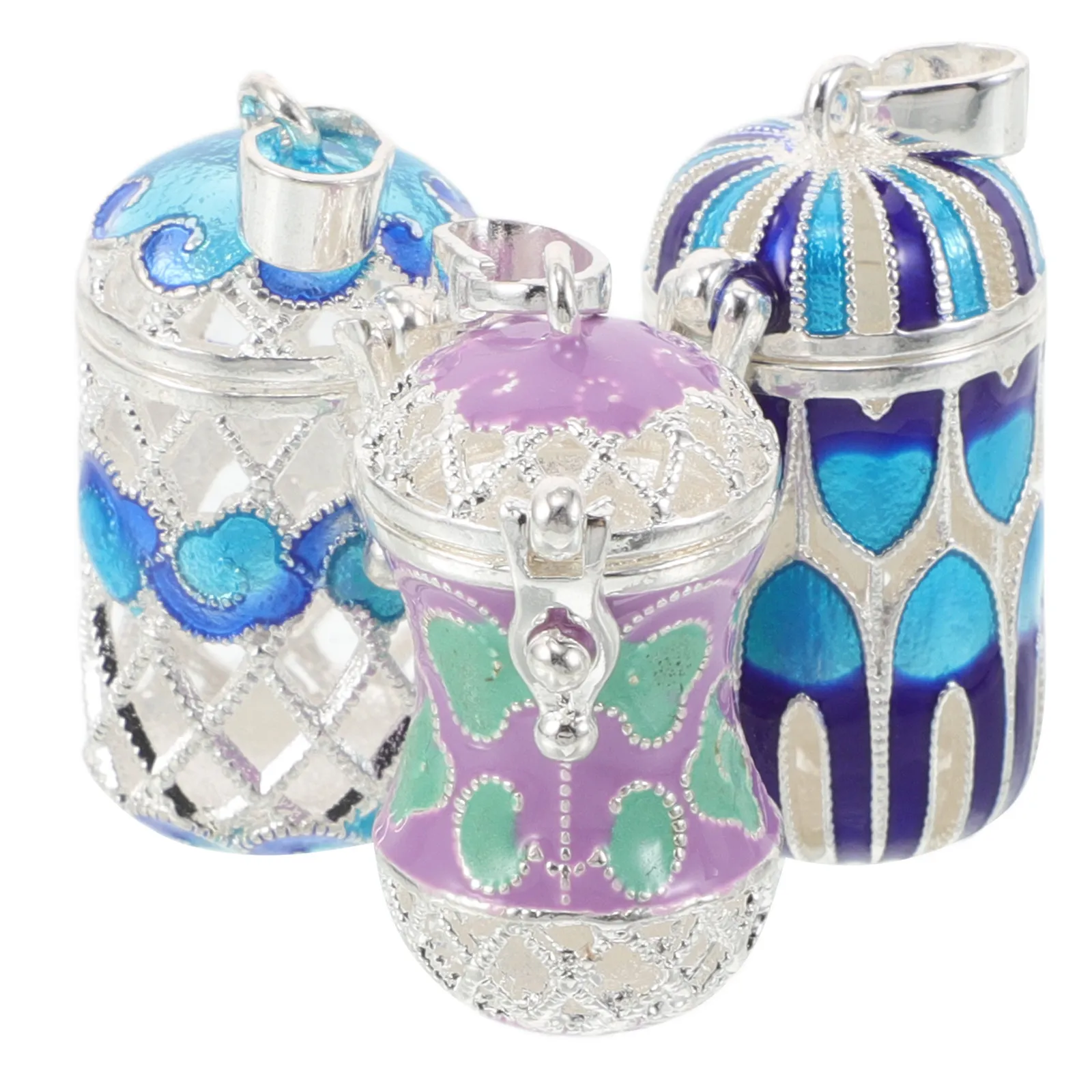 3Pcs Mini Enamel Perfume Locket Pendant Hollow Out Openable Essential Oils Diffuser Necklace Charm for Daily Wear Special