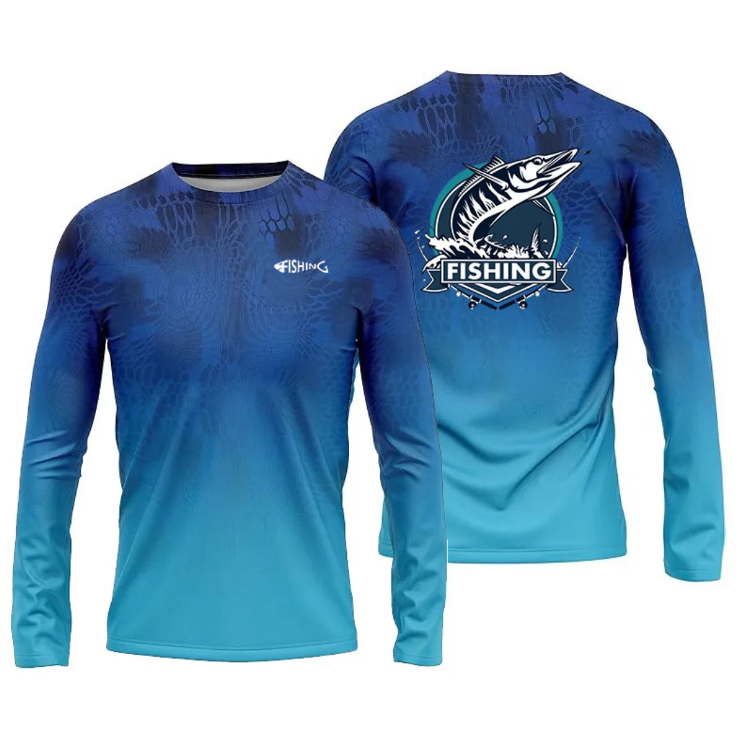 

Fashion men's 3D printed fishing shirt long sleeved T-shirt fishing suit round neck tops summer breathable comfortable pullover