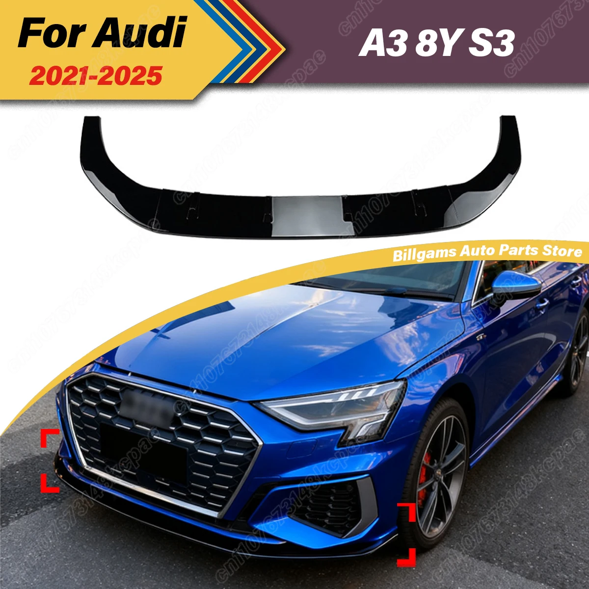 

For Audi A3 8Y S3 2021 2022 2023 2024 2025 Automobile Front Bumper Lower Lip Cover Splitter Lip Modification Decoration Body Kit