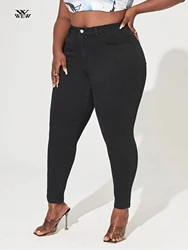 Plus Size Skinny Hoge Taille Jeans Voor Vrouwen Legging Stretch Denim Vrouwen Jeans Bochtige Potlood Zwarte Kleur Mom Jeans Fitting broek