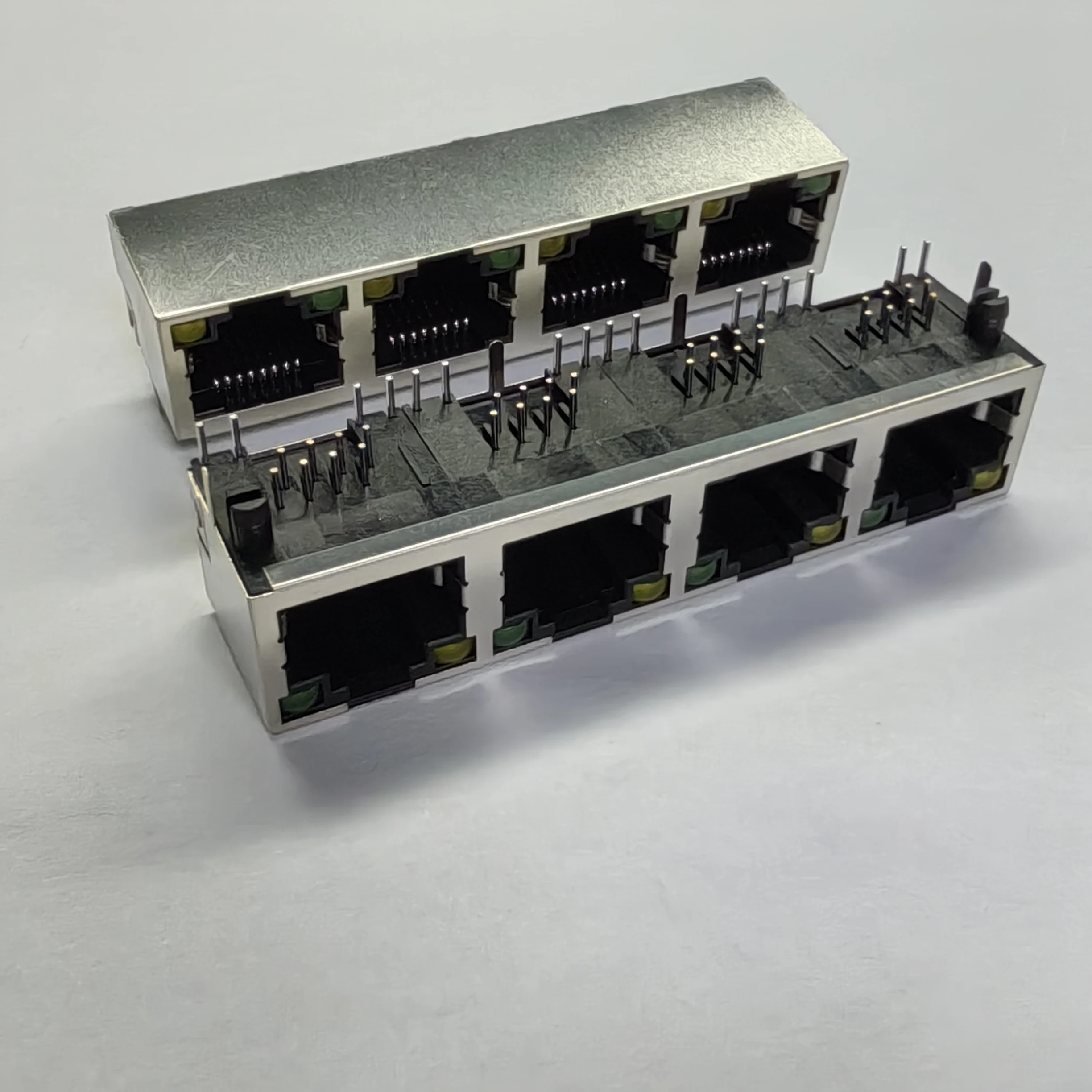 10PCS/Lot RJ45  8P8C 4 Ports Steel Shield Network Female Jack/Socket Connector  1*4P 90 Degree with LED