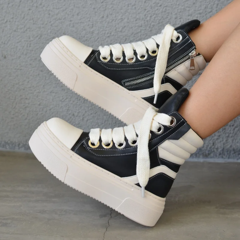 Chunky Heel Platform Women's Casual Trainers Fashion Flat Heel Lace Up Mixed Color Sneakers Tennis Female All Match Sport Shoes