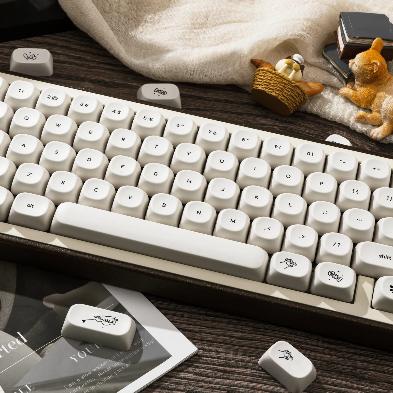 124 keys Cat Keycaps Korean English White PBT Sublimation MOA Minimalist Small Font Mechanical Keyboard Keycaps