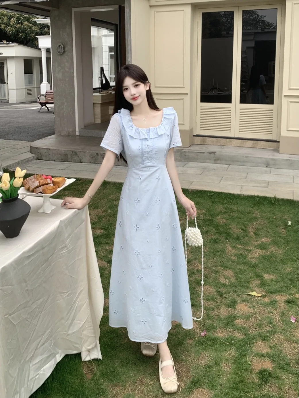 

Женское летнее платье больших размеров с вышивкой и пэчворком, А-силуэт, городской стиль, плиссированная талия, короткий рукав, миди-платье