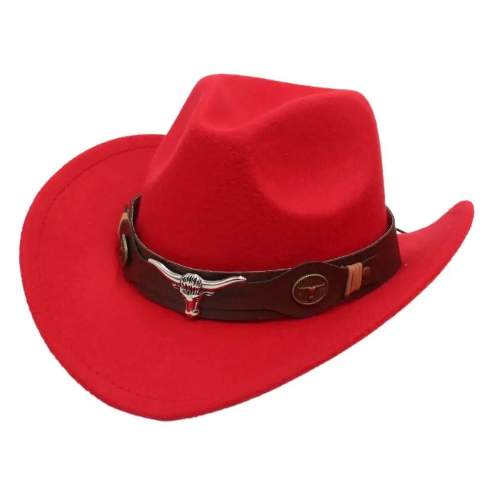 Gentleman Woolen Western Cowboy Hat Solid Color Wide Brim Cowgirl Jazz Hat Big-edge Party Cosplay Hat Cycling Caps