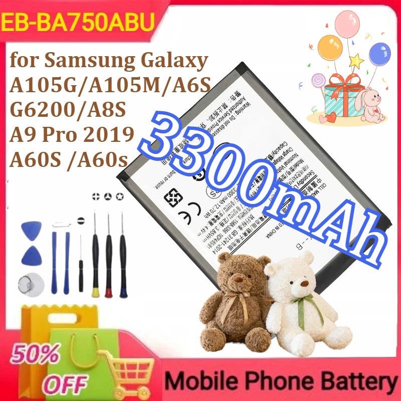 

New 3300mAh EB-BA750ABU Battery for Samsung Galaxy A105G/A105M/A6S/G6200/A8S/A9 Pro 2019/A60S /A60s Mobile Phone Battery+Tools