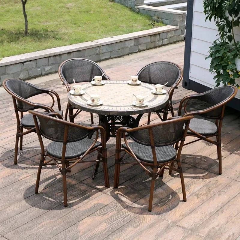 

Outdoor metal tables and chairs, courtyard cast aluminum barbecue tables,