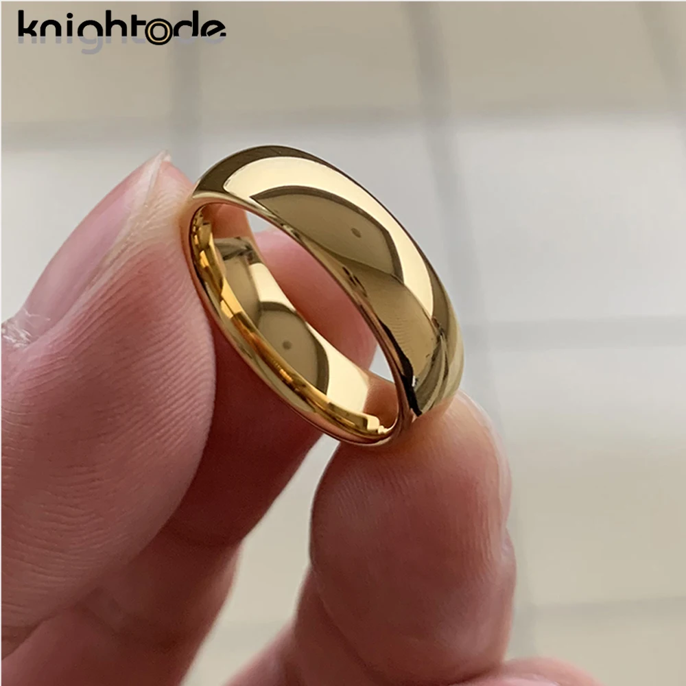 Classic Gold Color Wedding Band Tungsten Carbide Rings Women Men Engagement Gift Jewelry Dome Polished Finished Comfort Fit