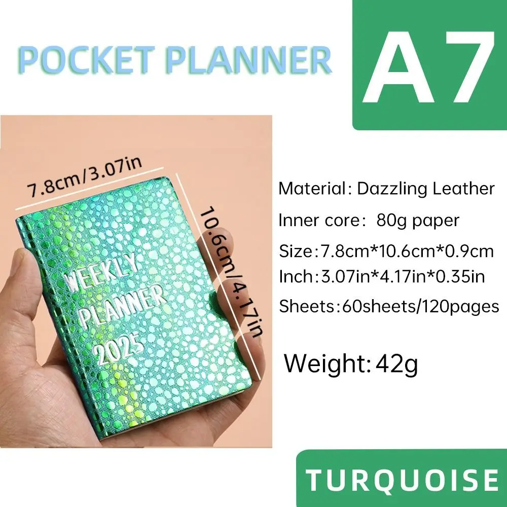 Laser 2025 A7 Английский блокнот План эффективности Английский кожаный карманный календарь Красочный блокнот-планировщик расписания 2025